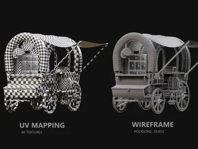 Wood old Wagon  Low-poly 3D model