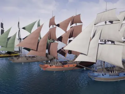 Game Sailing Ship Brigg Low-poly 3D model