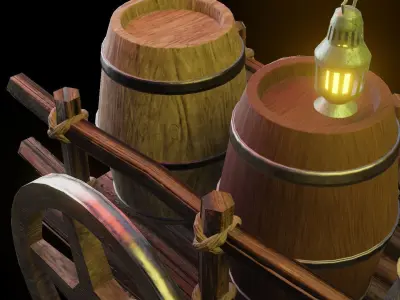 PBR Game Asset Fantasy Wagon Low-poly 3D model