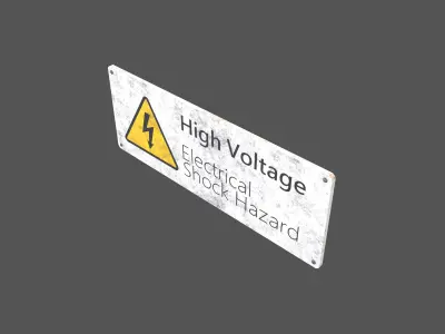 High Voltage English Version Sign v1 002 Low-poly 3D model