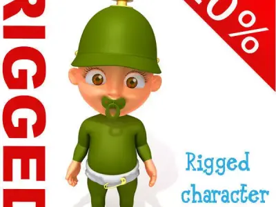 Soldier baby Cartoon Rigged  3D model
