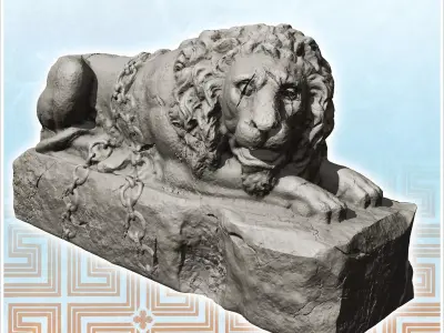 Statue of elongated lion damaged version 3 - Ancient Classic Old 3D print model