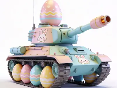 3D EASTER THEMED TANK WITH EGG WHEELS Low-poly 3D model