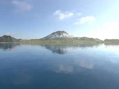 Snowy island volcano PBR landscape 3D model