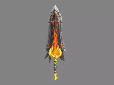 Golden dragon lava sword Low-poly 3D model