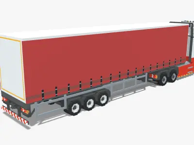 Voxel Truck and Curtain Trailer Low-poly 3D model