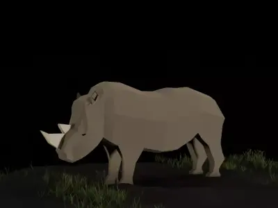 Low Poly Rhinoceros rhino in grass at night Low-poly 3D model