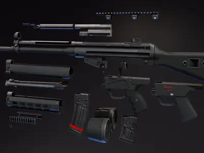 HK33 Assault Rifle Low-poly 3D model