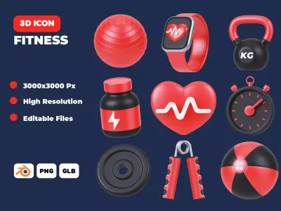 Fitness and Gym Icon pack 3D model