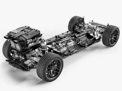 SUV Chassis engine wheels 3D model