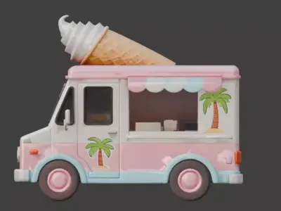 Stylized Ice Cream Truck 3D Model Low-poly 3D model