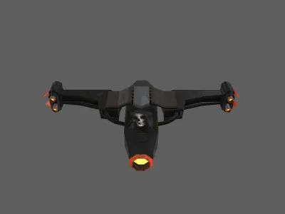 Spaceship spacecraft with orange light Low-poly 3D model
