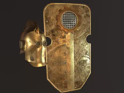 steampunk shield and helmet Low-poly 3D model
