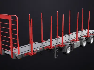 Logging Trailer 01 Red with Load Single Mat All PBR Textures 3D model