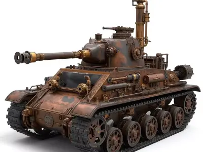 Steampunk Heavy Battle Tank 3D Model Low-poly 3D model