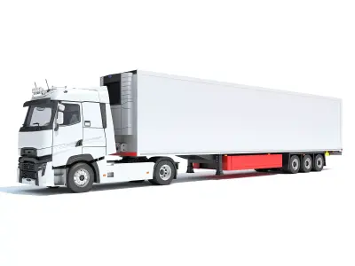 Truck with Reefer Refrigerator Trailer 3D model 2