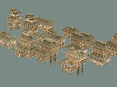 Ancient B Japanese Village Collection Low-poly 3D model Low-poly 3D model
