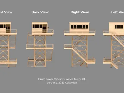PBR Low Poly Guard Tower Security Watch Tower Cream Clean Low-poly 3D model