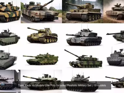 Tank Pack 19 Models Low Poly included Realistic Military Set