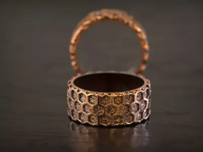 Honeycomb Hex Nugget Pattern Ring 3D print model