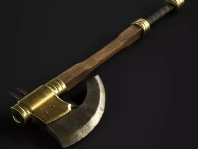Gold Battle Axe Low-poly 3D model