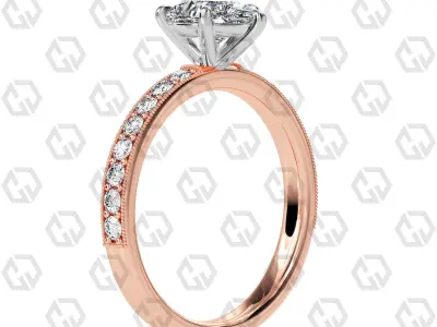 Ring 67 Pear Shape milgrain pave set ring with Gems 3D print model