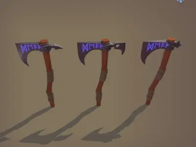 Axe engraved with runic inscriptions Low-poly 3D model