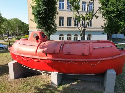orange submarine on naval academy 3D model