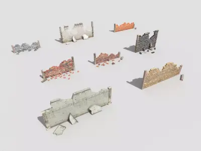 8 broken walls pack Low-poly 3D model
