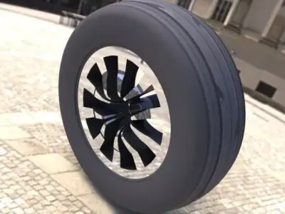 alloys airplane tire on cobblestone street Free 3D model