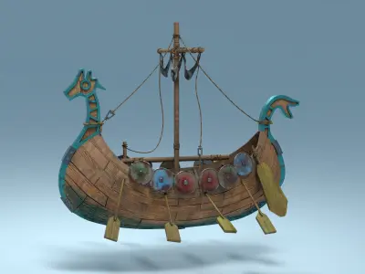 Viking ship Stylized Low-poly 3D model