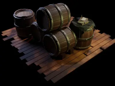 Wooden Barrel - Game Assets - Wine Barrel Low-poly 3D model