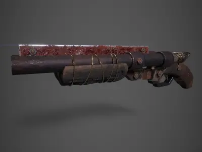 Double barrel shotgun for zombie games  Low-poly 3D model