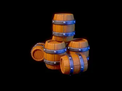 Stylized Barrels Free low-poly 3D model