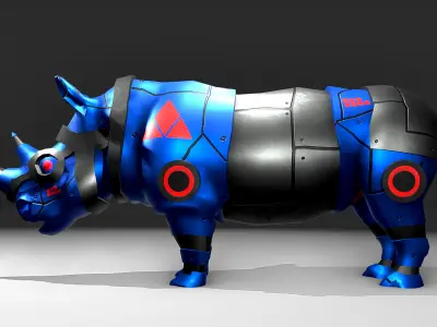 Low-Poly Rigged PBR Modular - Robotic Rhino Low-poly 3D model