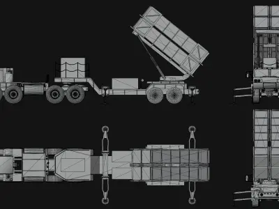 Surface to air Missile Launcher with Tractor Truck Low-poly 3D model