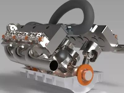 V6 Engine Mechanical Assembly - SolidWorks STEP STL 3D model