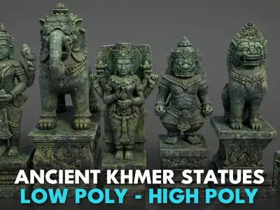 Ancient Khmer Statues Pack B 250523 Free low-poly 3D model