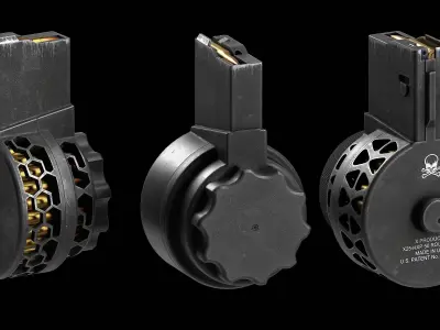 Three versions X Products X-25 50 Round Drum Magazine cal 308 Low-poly 3D model