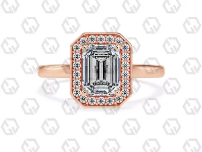 Ring 183 Emerald Shape Cathedral Halo with Gems 3D print model