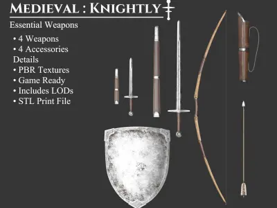 Medieval Collection Knightly Essential Weapons 3D Model Pack