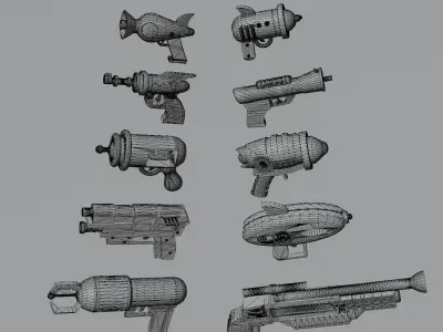 Low Poly Space Gun Pack - 10 Pieces Low-poly 3D model