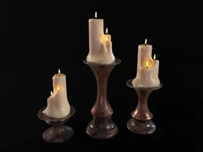 Antique Copper Candlestick Set Low-poly 3D model