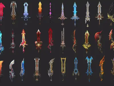 Pack With 30 Fantasy Swords - Part 16 Low-poly 3D model