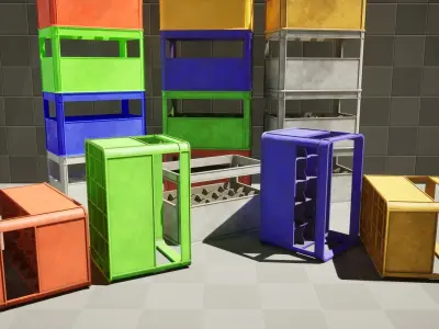 Props Glass Bottles and Plastic box PBR Low-poly 3D model