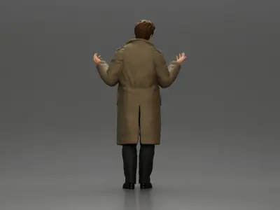 police detective in a coat standing with hands wide open 3D print model