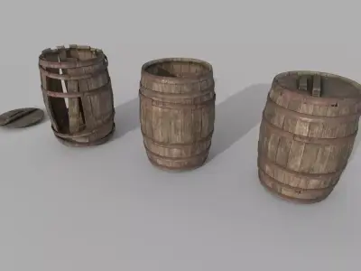 Wooden Barrel Variations Low-poly 3D model