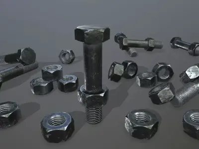 Bolts bolt and nut Low-poly 3D model 9