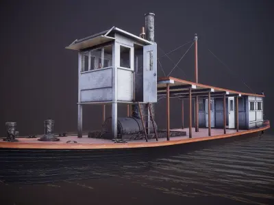 Steam ship Low-poly 3D model