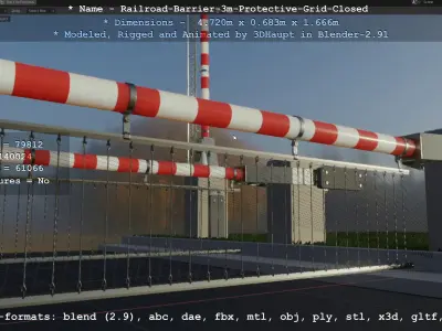 Railroad Barrier 3m High-Poly Version with Protective Grid 3D model